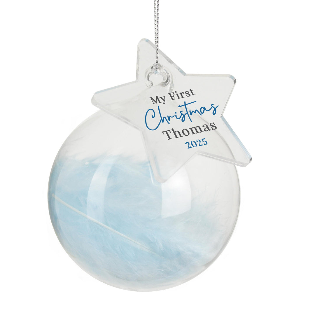 Personalised My 1st Christmas Blue Feather Bauble – alternative view