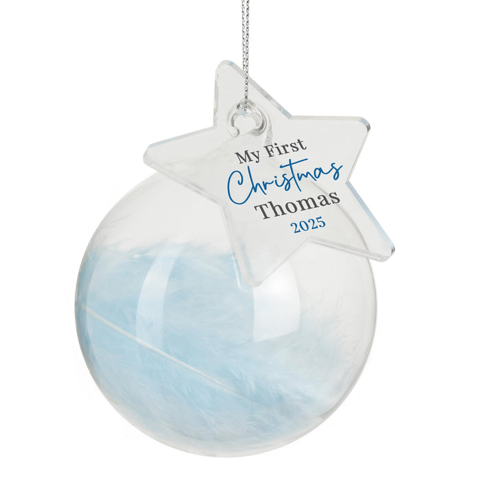 Personalised My 1st Christmas Blue Feather Bauble – alternative view