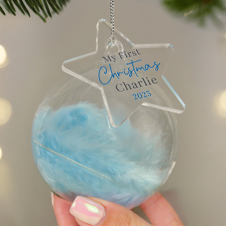 Personalised My 1st Christmas Blue Feather Bauble – alternative view