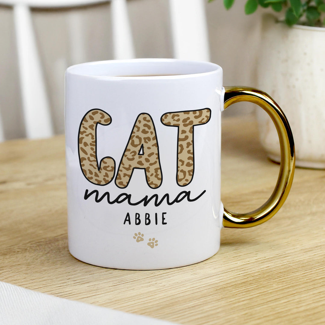 Personalised Cat Mama Gold Handle Mug, The Personal Shop, personalised gifts