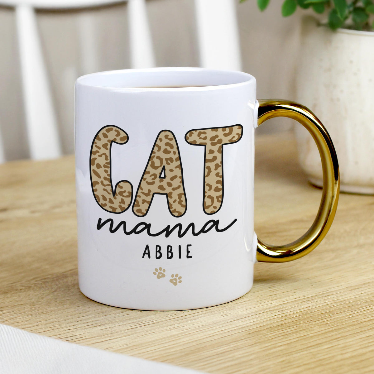 Personalised Cat Mama Gold Handle Mug, The Personal Shop, personalised gifts