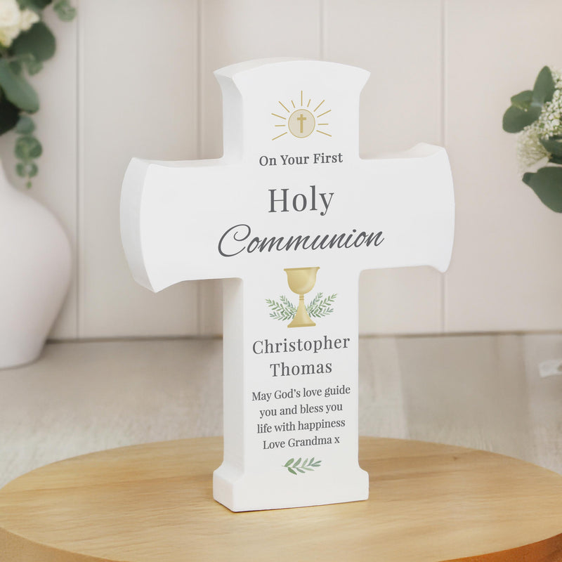 Personalised Holy Communion Cross Wooden Ornament