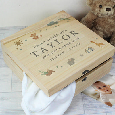 Personalised Safari Animals Large Wooden Keepsake Box