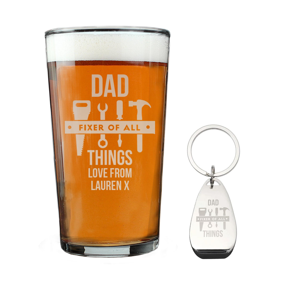 Personalised Fixer of All Things Pint Glass &amp; Bottle Opener – alternative view