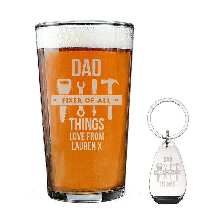 Personalised Fixer of All Things Pint Glass &amp; Bottle Opener – alternative view