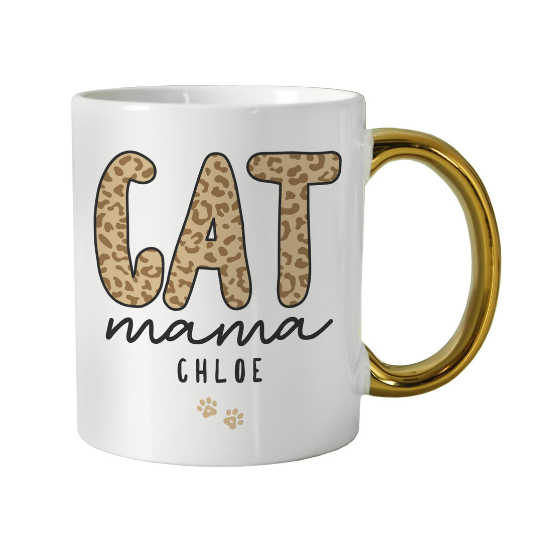 Personalised Cat Mama Gold Handle Mug, The Personal Shop, personalised gifts