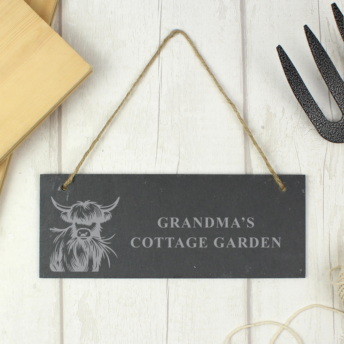 Personalised Highland Cow Slate Sign – alternative view