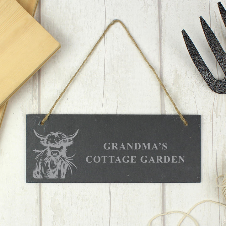 Personalised Highland Cow Slate Sign – alternative view