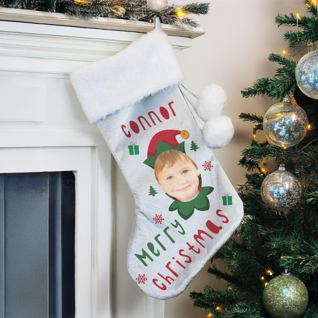 Personalised Photo Upload Elf Christmas Stocking – alternative view