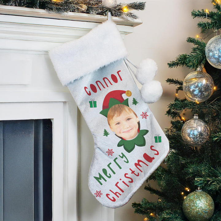 Personalised Photo Upload Elf Christmas Stocking – alternative view