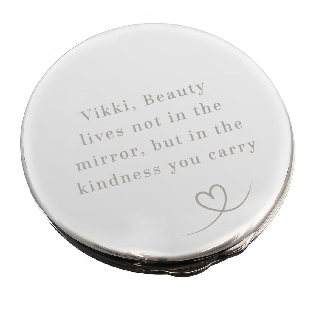 Personalised Heart Round Compact Mirror – alternative view