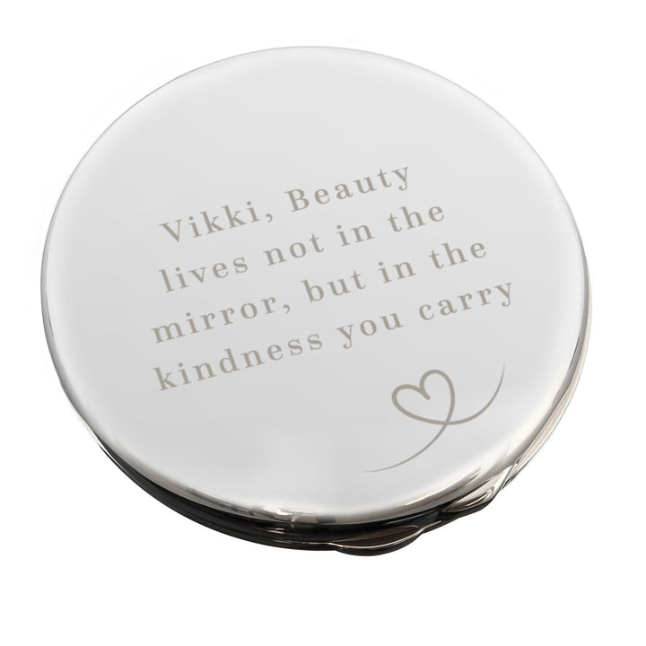 Personalised Heart Round Compact Mirror – alternative view