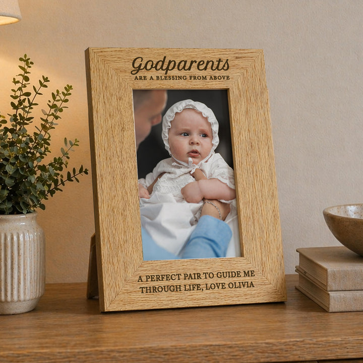 Personalised Godparents 6x4 Wooden Photo Frame, The Personal Shop, personalised gifts