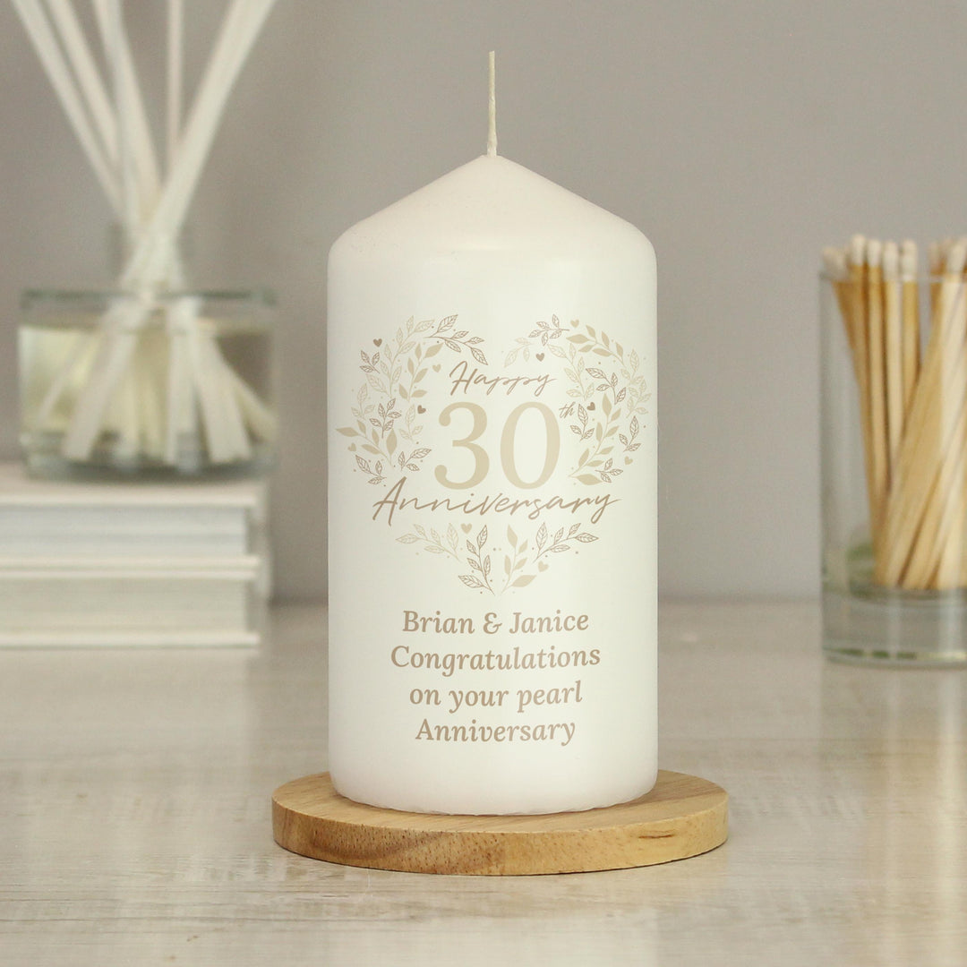 Personalised 30th Pearl Wedding Anniversary Pillar Candle – alternative view