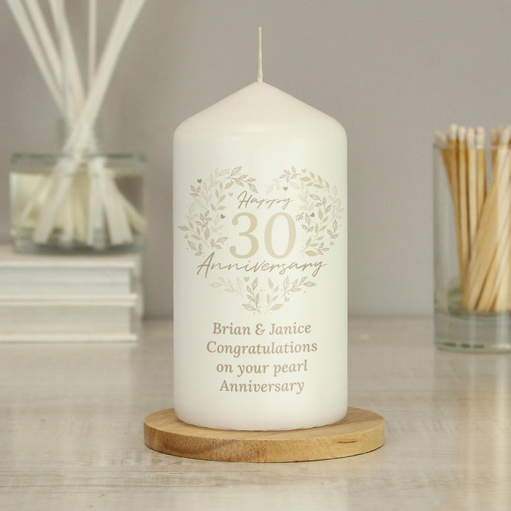 Personalised 30th Pearl Wedding Anniversary Pillar Candle – alternative view