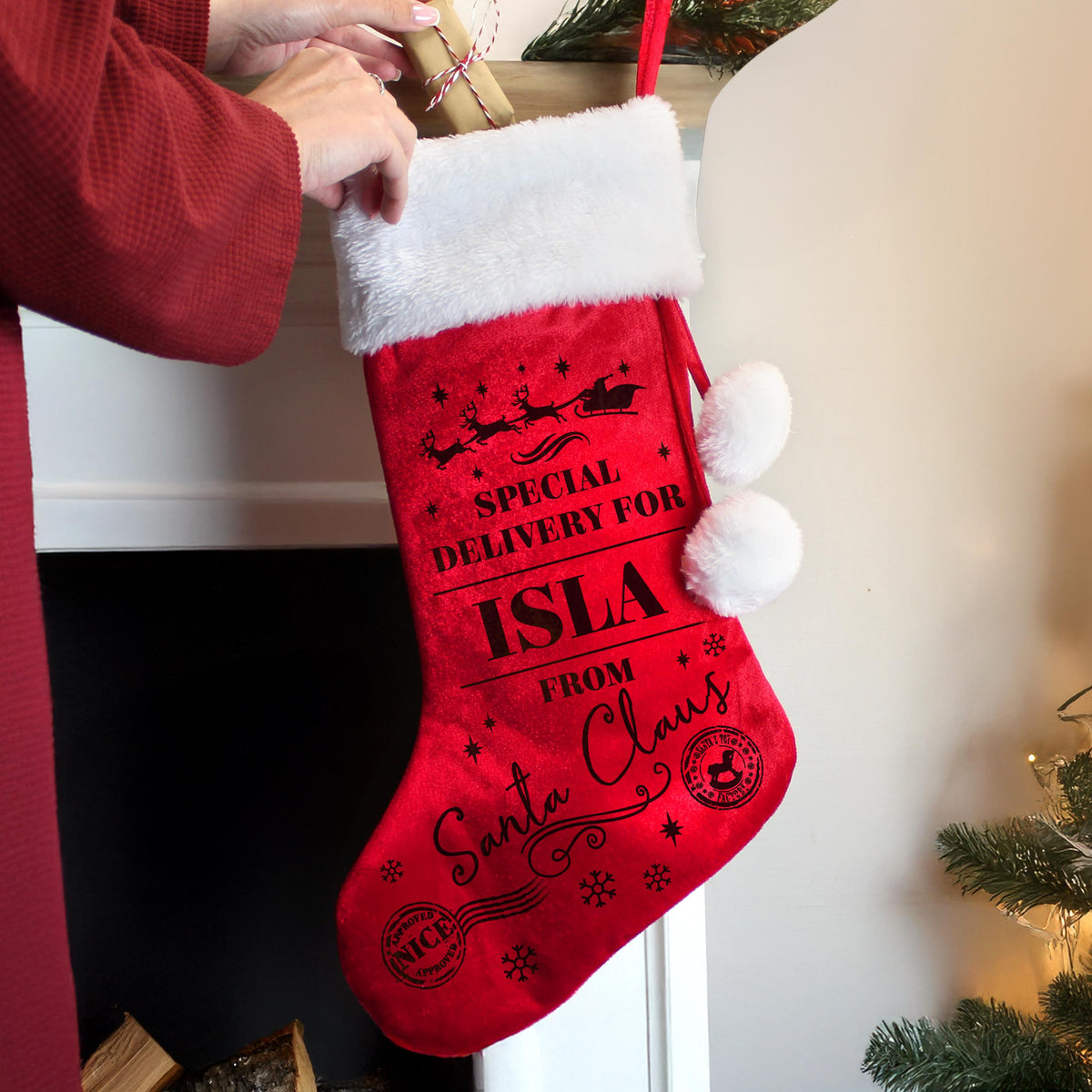 Personalised Special Delivery Red Stocking – alternative view