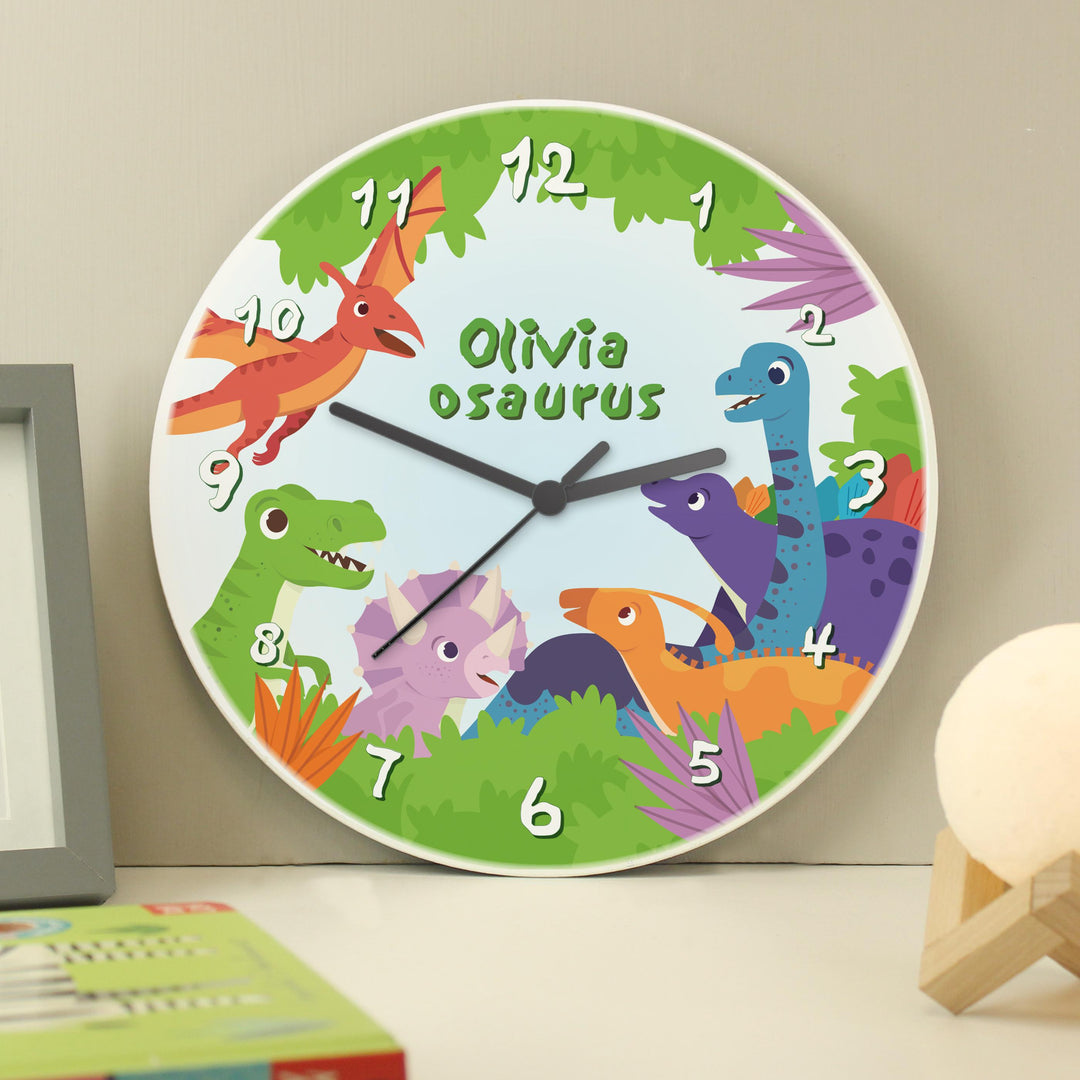 Personalised Dinosaur Wooden Childrens Clock – alternative view