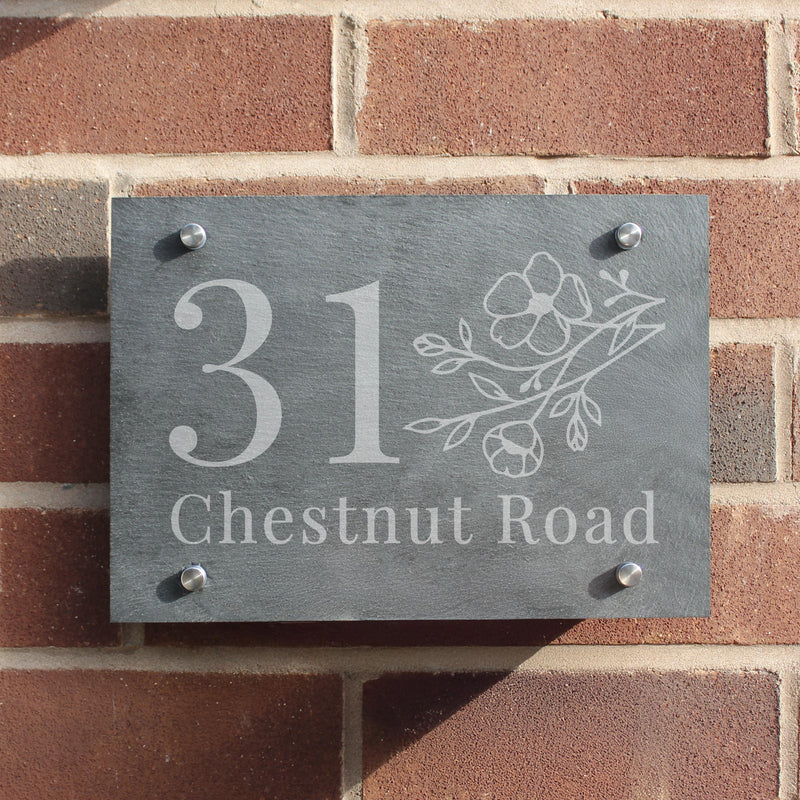 Personalised Floral Slate House Sign