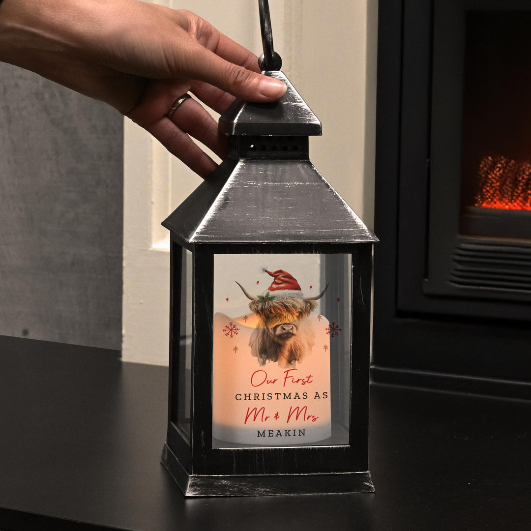 Personalised Highland Cow Christmas LED Lantern – alternative view