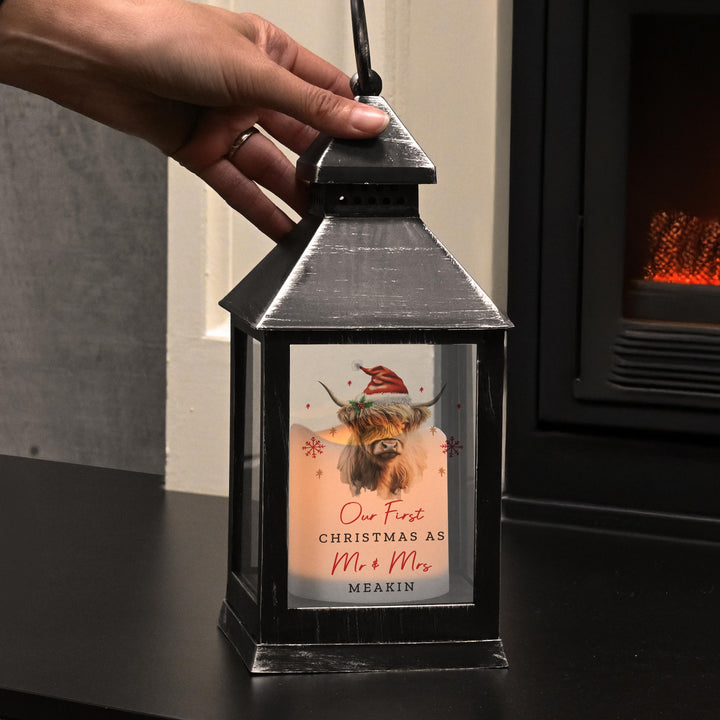 Personalised Highland Cow Christmas LED Lantern – alternative view