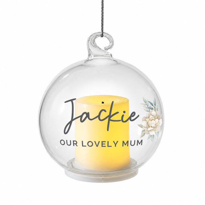 Personalised Floral Memorial LED Candle Glass Bauble, The Personal Shop, personalised gifts