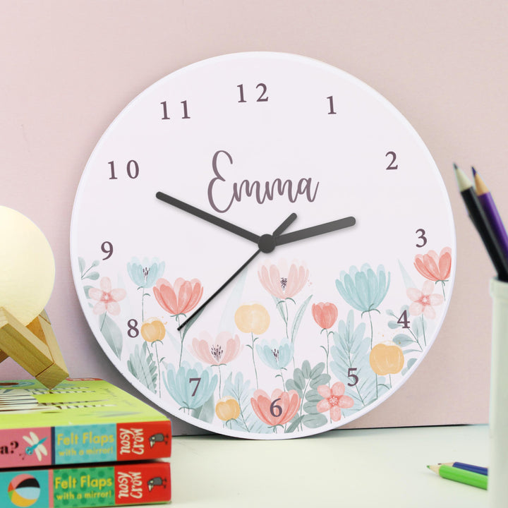 Personalised Floral Wooden Childrens Clock – alternative view