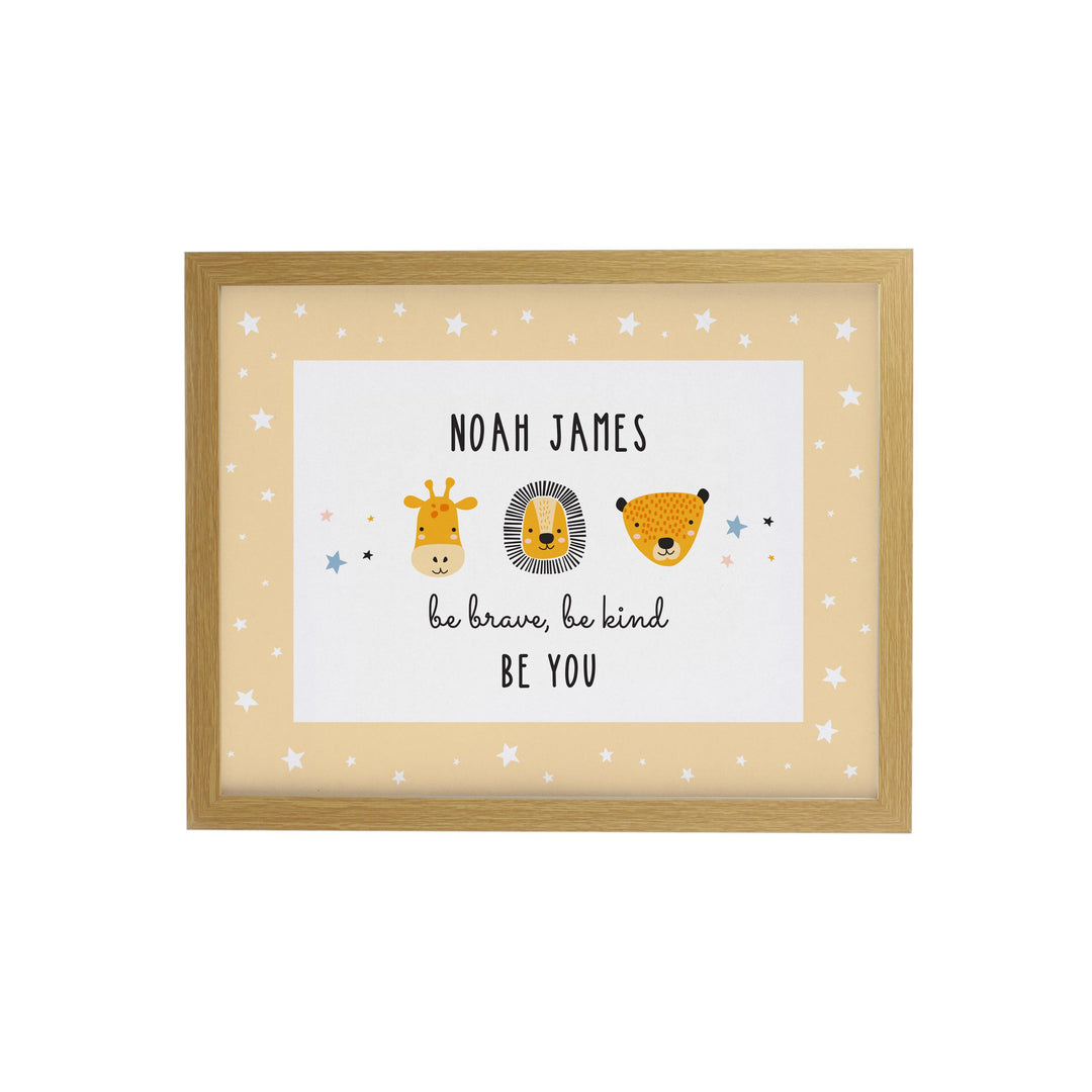 Personalised Safari Animals Oak Poster Frame, The Personal Shop, personalised gifts