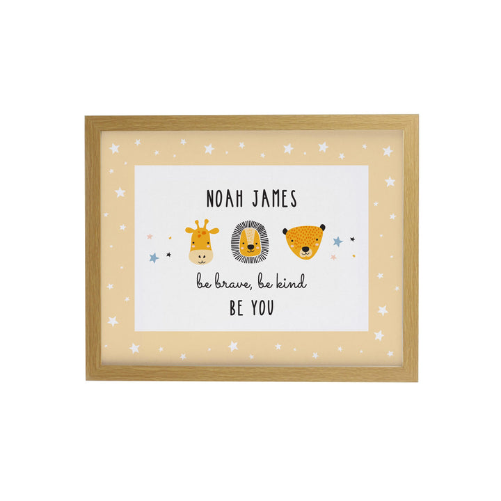 Personalised Safari Animals Oak Poster Frame, The Personal Shop, personalised gifts