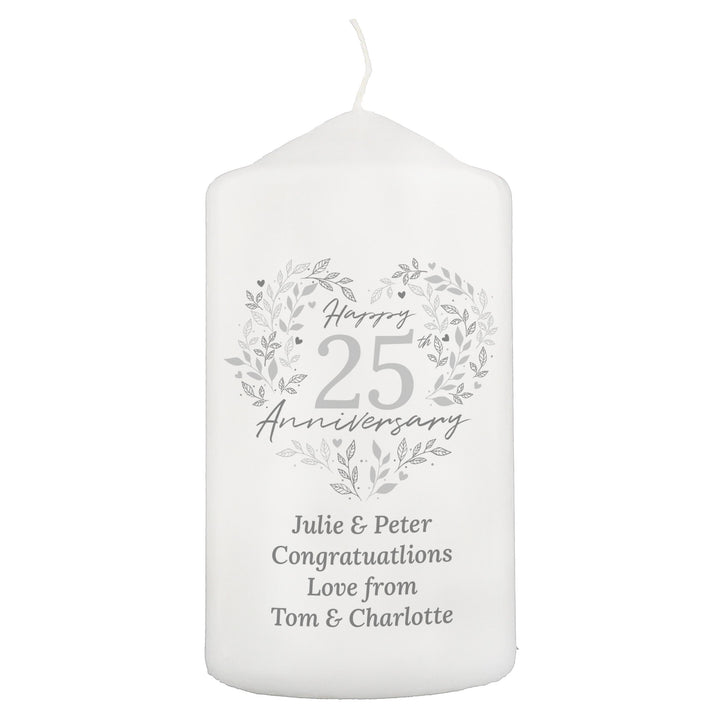 Personalised 25th Silver Wedding Anniversary Pillar Candle – alternative view