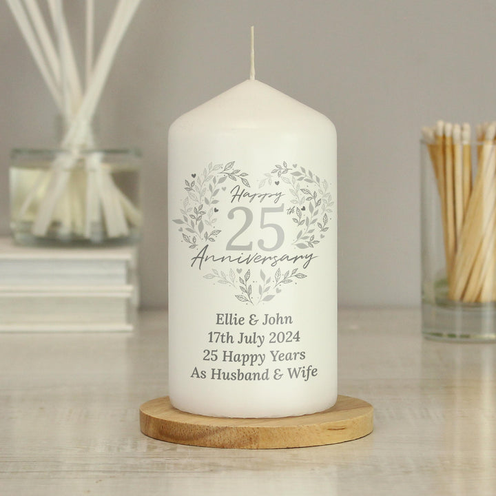 Personalised 25th Silver Wedding Anniversary Pillar Candle – alternative view