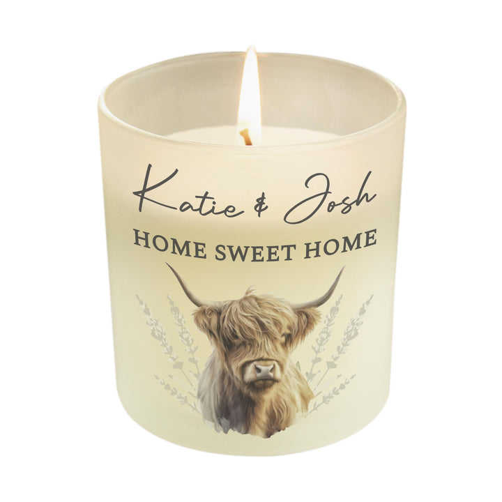 Personalised Highland Cow Frosted Glass Candle, The Personal Shop, personalised gifts