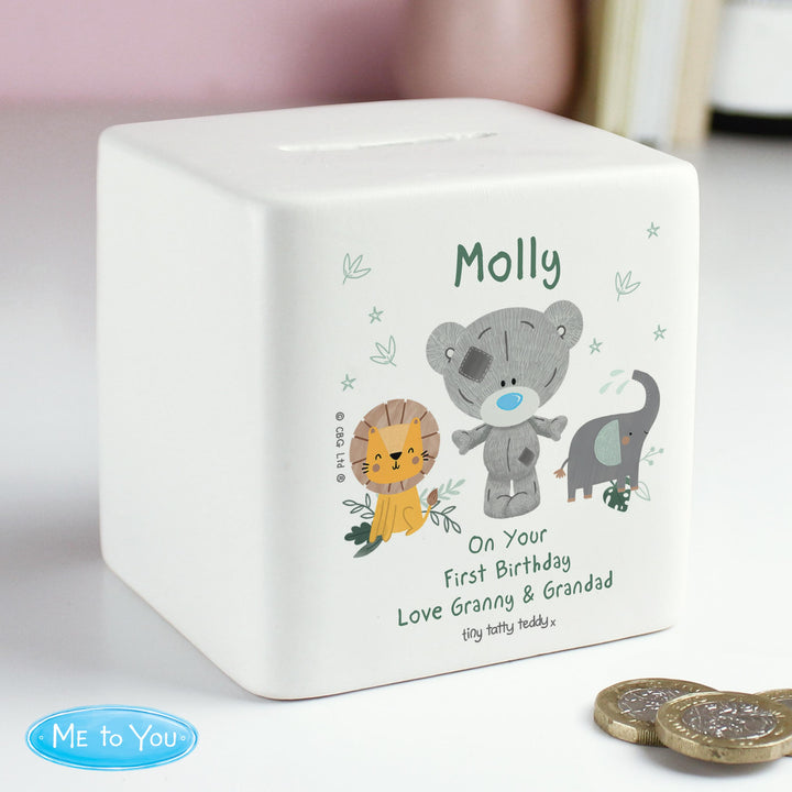 Personalised Tiny Tatty Teddy Jungle Animals Money Box, The Personal Shop, personalised gifts