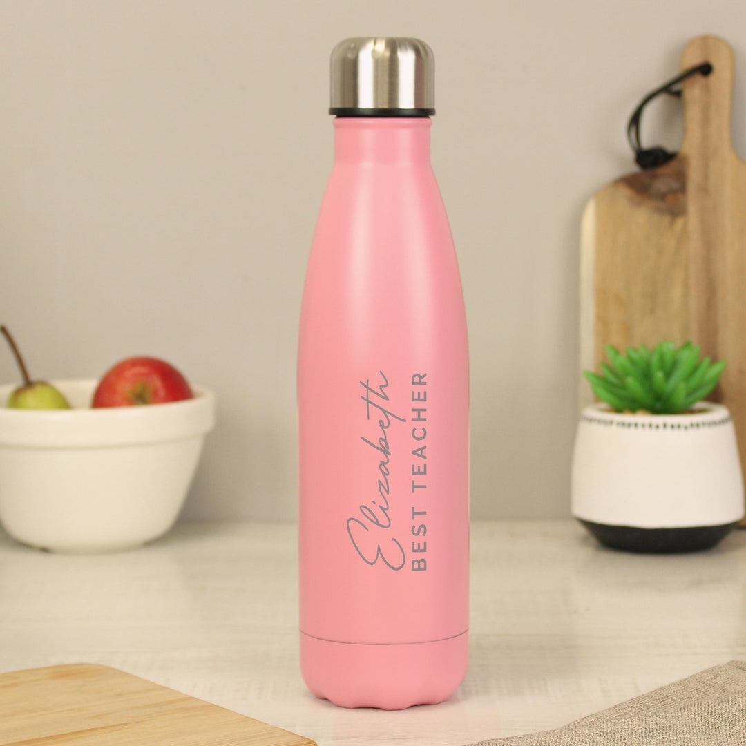 Personalised Two Lines Pink Metal Insulated Drinks Bottle, The Personal Shop, personalised gifts