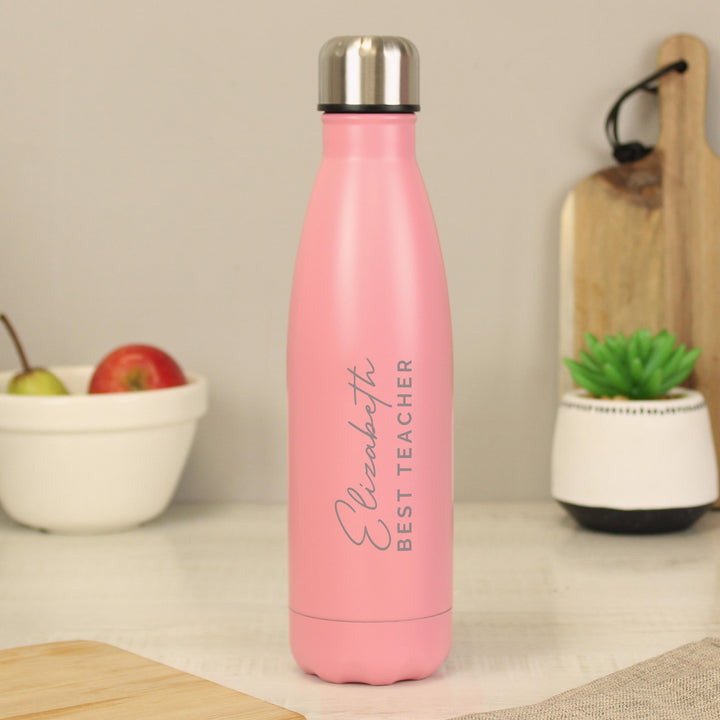 Personalised Two Lines Pink Metal Insulated Drinks Bottle, The Personal Shop, personalised gifts