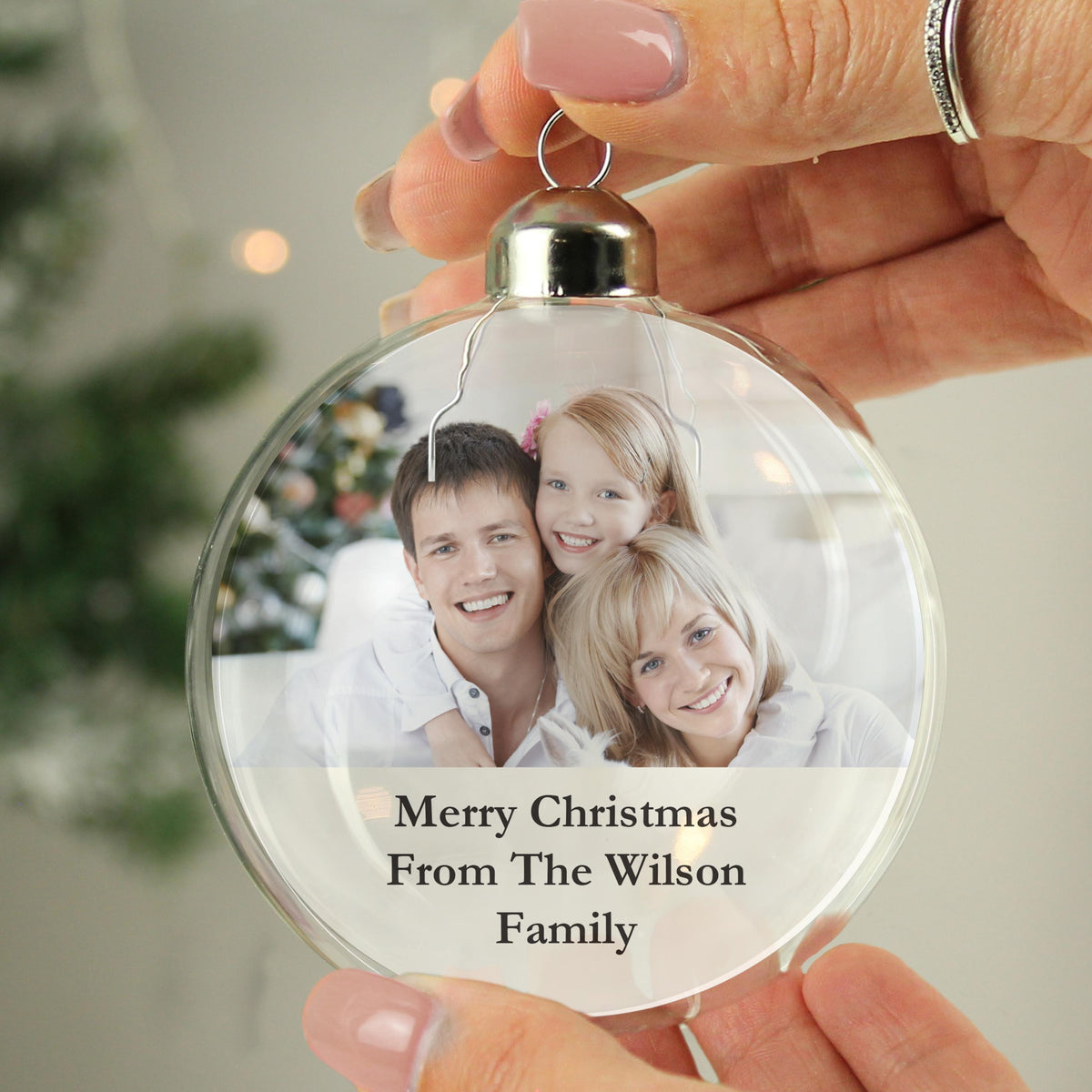 Personalised Message Photo Upload Glass Bauble – alternative view