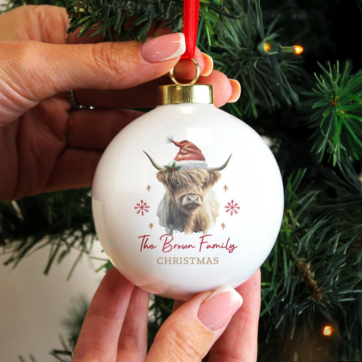 Personalised Highland Cow Christmas Bauble – alternative view