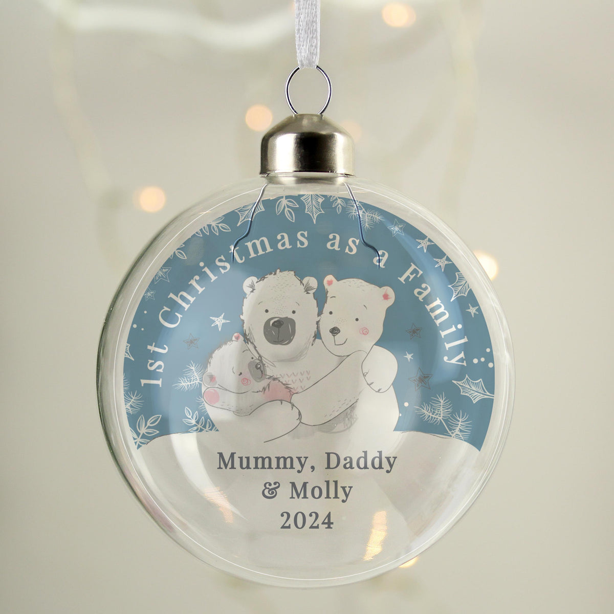 Personalised First Christmas as a Family Glass Bauble – alternative view