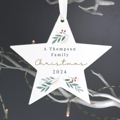 Personalised Christmas Foliage Hanging Star Decoration