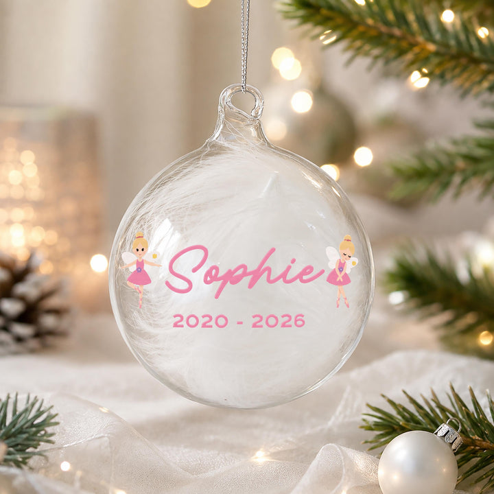 Personalised Fairy White Feather Christmas Bauble, The Personal Shop, personalised gifts