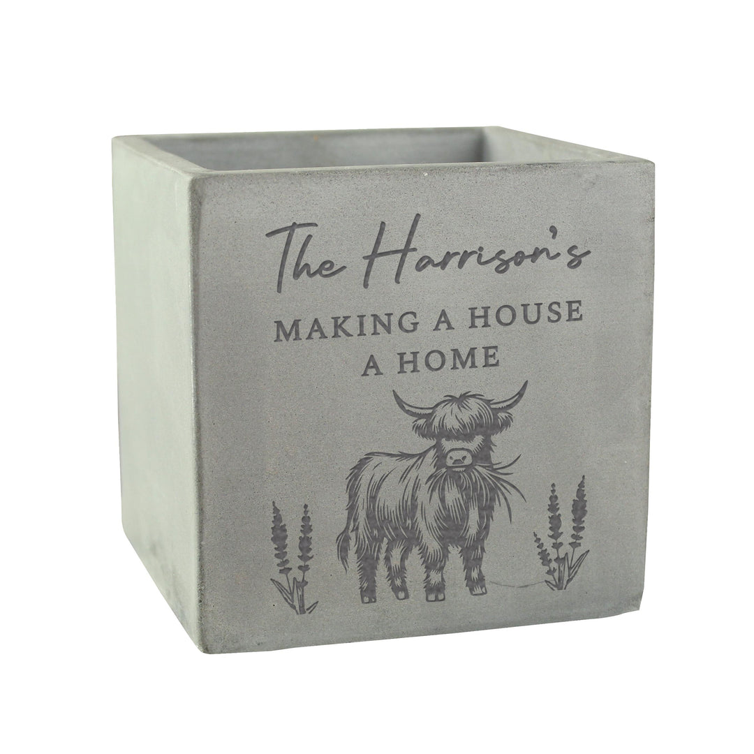 Personalised Highland Cow Concrete Plant Pot – alternative view