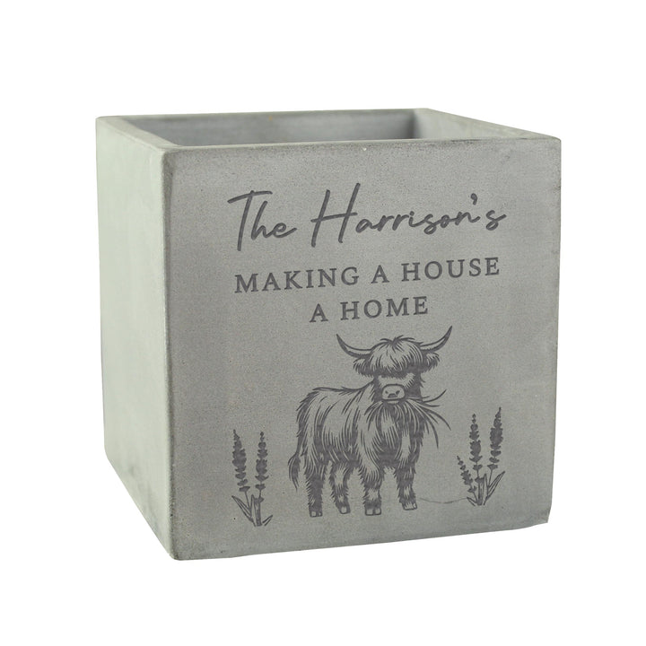 Personalised Highland Cow Concrete Plant Pot – alternative view