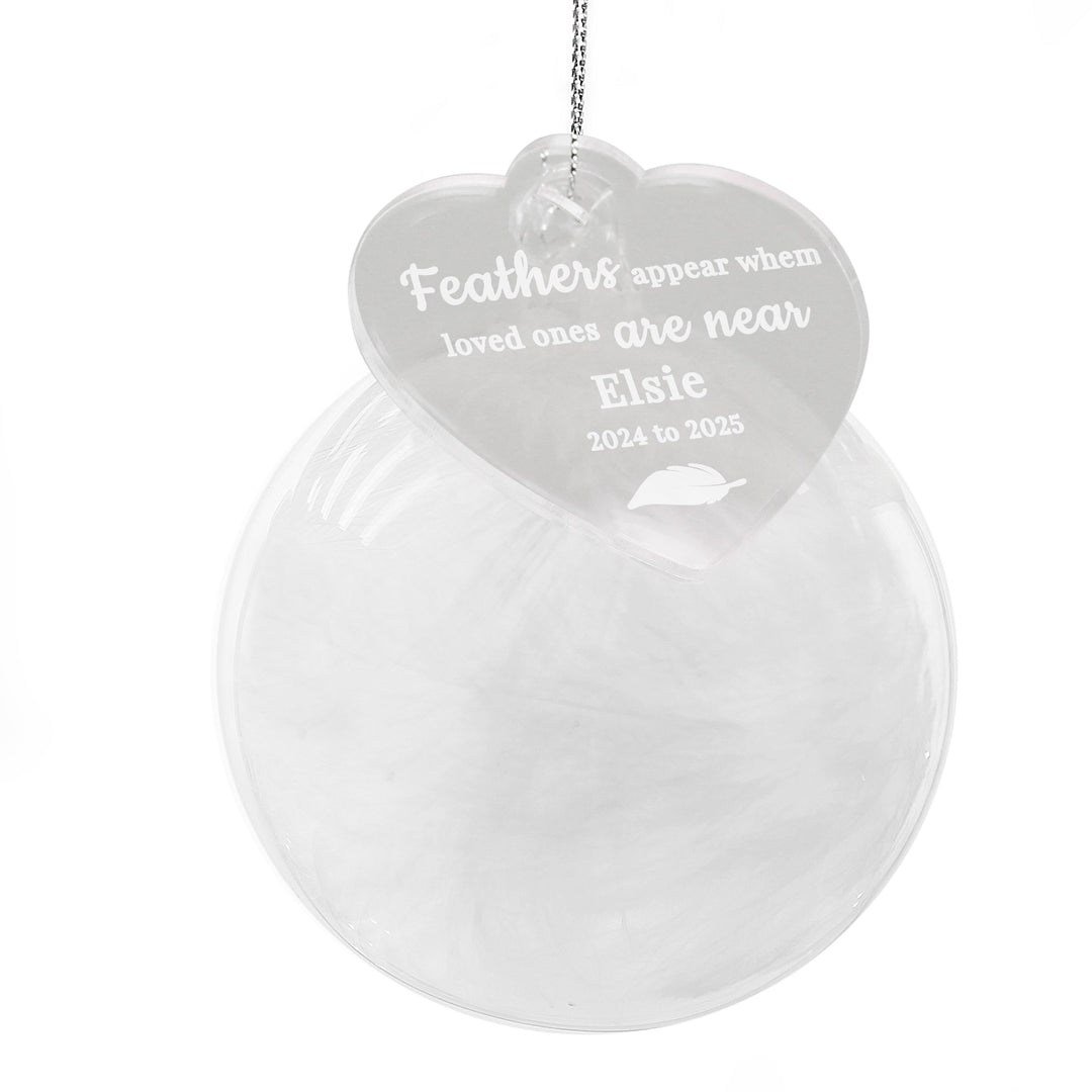 Personalised White Memorial Feather Bauble – alternative view