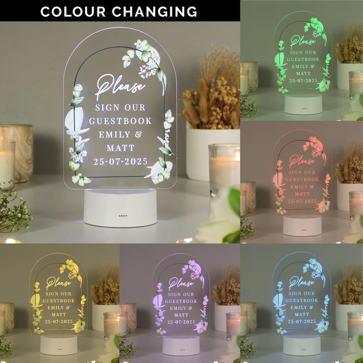 Personalised Botanical Wedding LED Colour Changing Light – alternative view