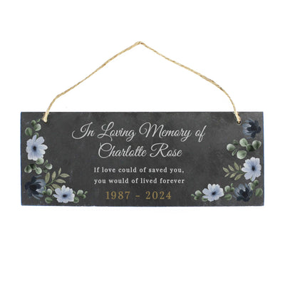 Personalised Memorial Floral Slate Hanging Ornament