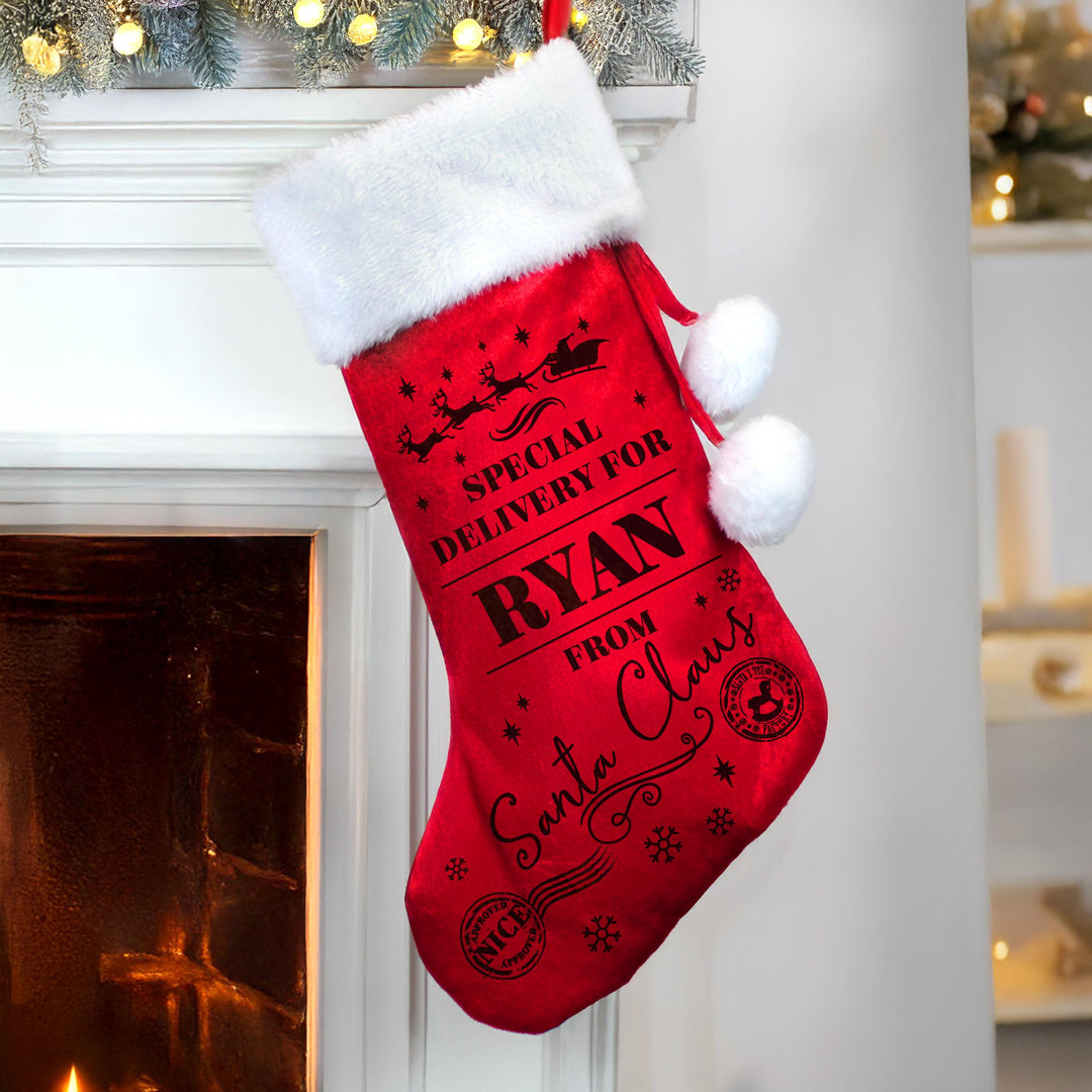 Personalised Special Delivery Red Stocking – alternative view