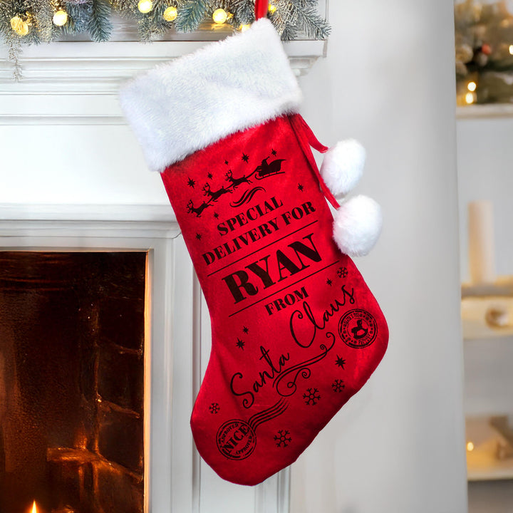 Personalised Special Delivery Red Stocking – alternative view