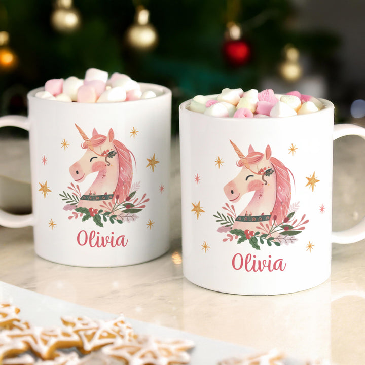 Personalised Unicorn Christmas Plastic Mug – alternative view