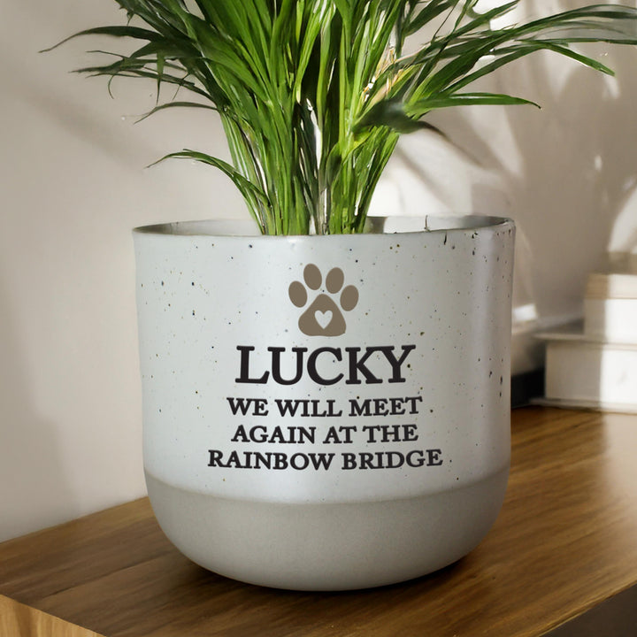 Personalised Pet Memorial Flecked Plant Pot, The Personal Shop, personalised gifts