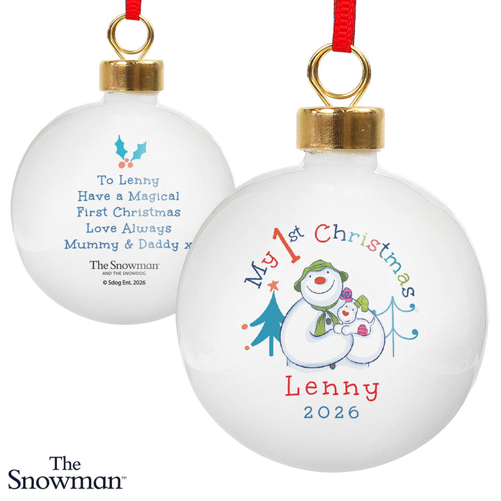 Personalised Ceramic Bauble with Message – The Snowman My 1st Christmas