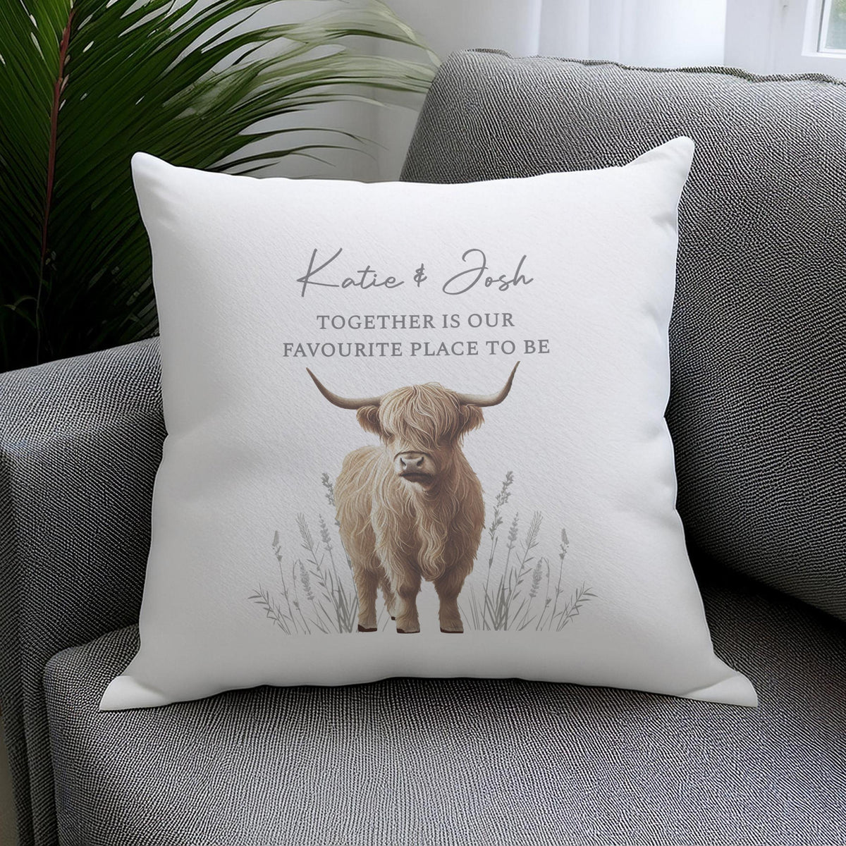 Personalised Highland Cow Cushion – alternative view